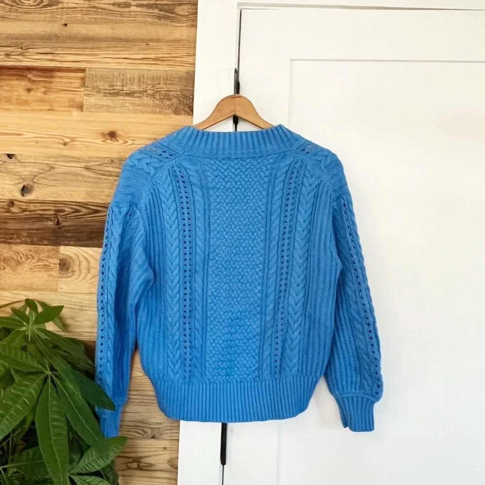 J.Crew Blue Chunky Cable-Knit V Sweater